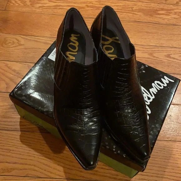 Sam Edelman Black Croc-Embossed Ankle Boots - Picture 4 of 9